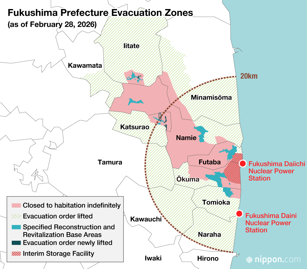 Fukushima Prefecture Evacuation Zones(as of February 28, 2026)