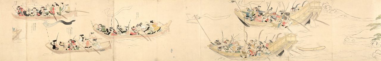 Une copie du Môko shûrai ekotoba (« Récit illustré des invasions mongoles »), montrant les troupes du shogunat anéantissant les restes de l’armée Yuan. (© Bibliothèque de l’Université de Kyûshû)
